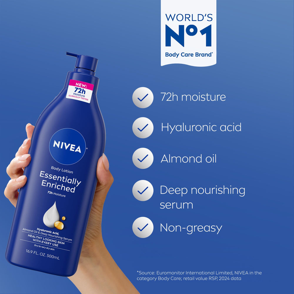 NIVEA pump dispensing lotion demonstrating controlled use and convenience benefit