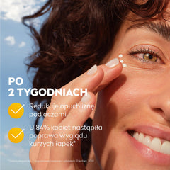 NIVEA Q10 plusC eye cream visibly reduces crow's feet with daily use.