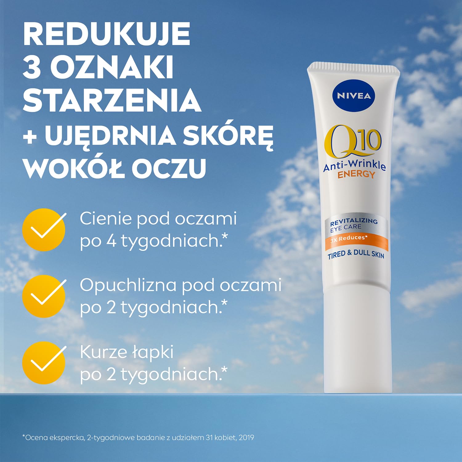 NIVEA Q10 plusC eye cream provides intensive moisture for long-lasting hydration.