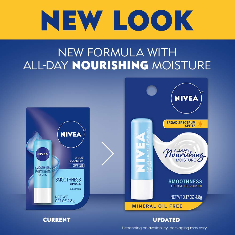 NIVEA Smoothness Lip Care SPF15 ingredients featuring Shea Butter and Avocado Oil