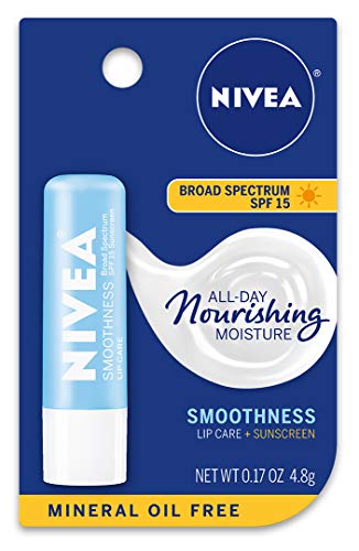 NIVEA Smoothness Lip Care SPF15 pack side view highlighting portability