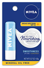 NIVEA Smoothness Lip Care SPF15 pack side view highlighting portability