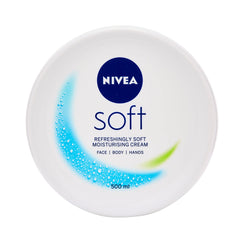NIVEA soft 300ml pot front view showing label and compact design, easy daily moisturising