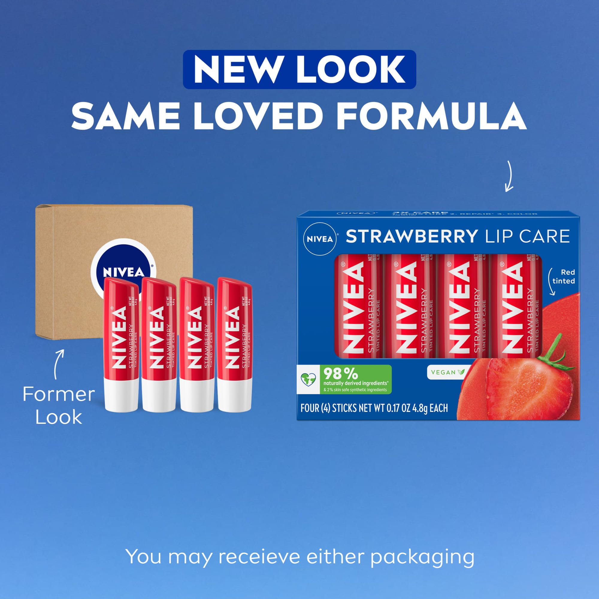 NIVEA strawberry lip care stick outer packaging vegan formula