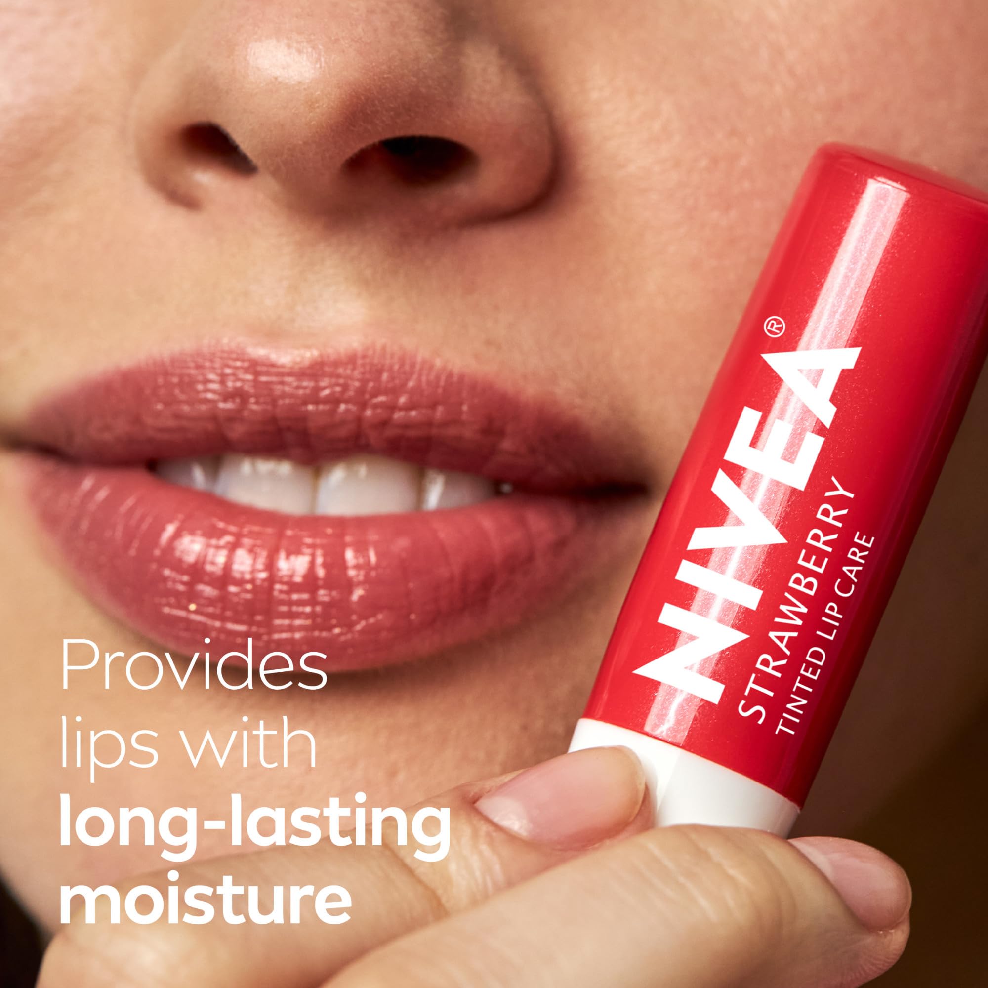 NIVEA strawberry lip care vegan formula nourishes oils