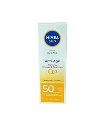 NIVEA Sun UV Face Q10 SPF50 packaging closeup for daily protection.