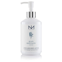 Niven Morgan Jean Baptiste 1717 Hand and Body Lotion bottle; hydrates skin with a timeless fragrance.
