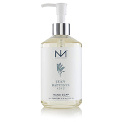 Niven Morgan New Orleans Jean Baptiste 1717 hand soap bottle highlighting moisturizing formula and luxury fragrance