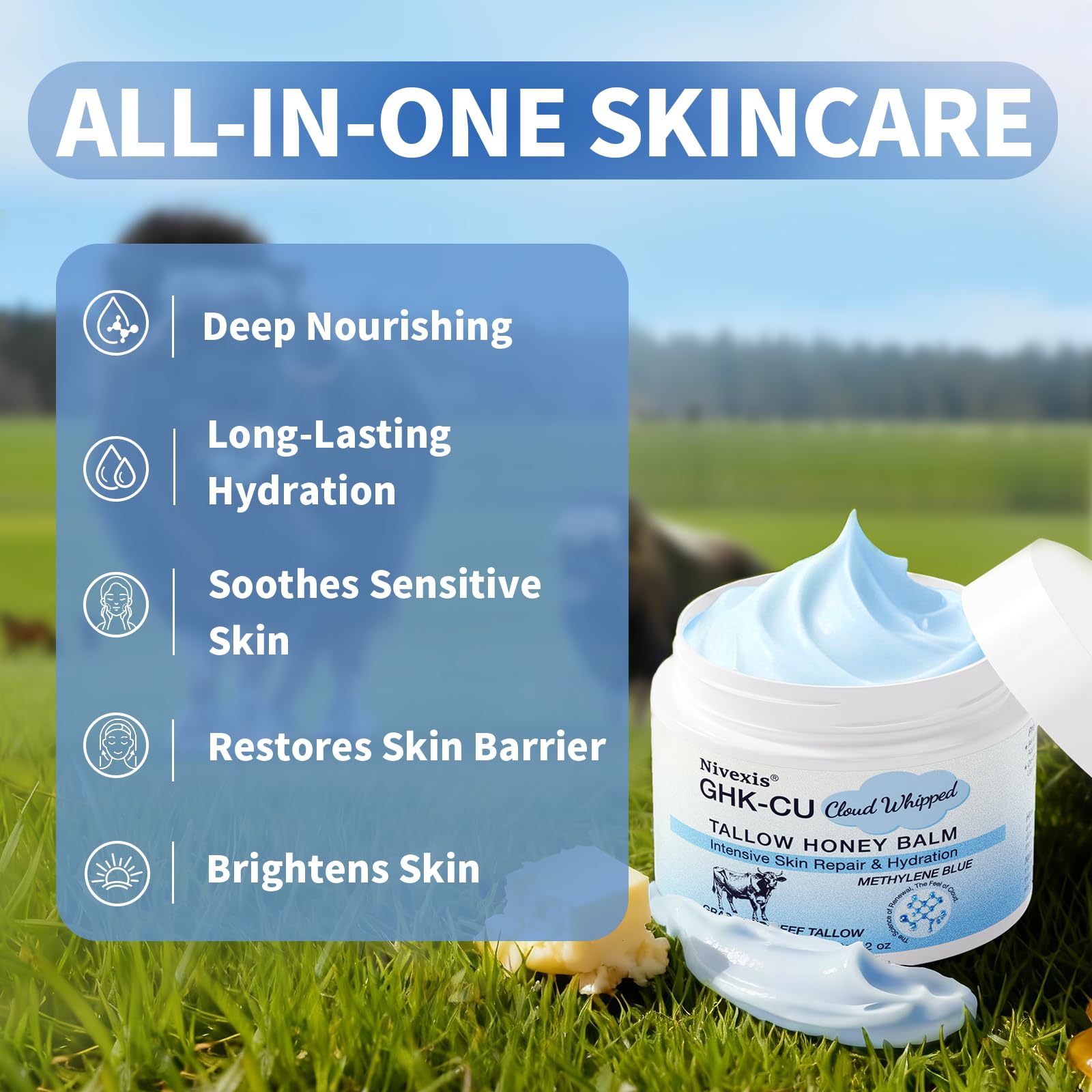 Nivexis Grass-fed tallow and honey ingredients emphasize nourishing barrier-supporting formulation