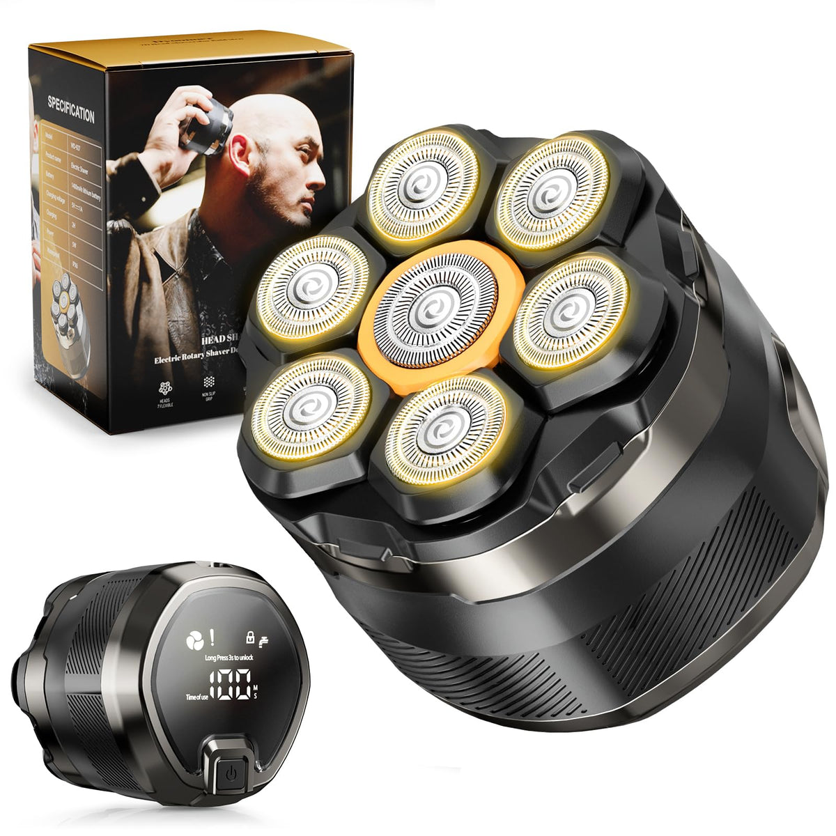 NIWUIO head shaver 7D floating head close-up enables precise scalp contour shaving.