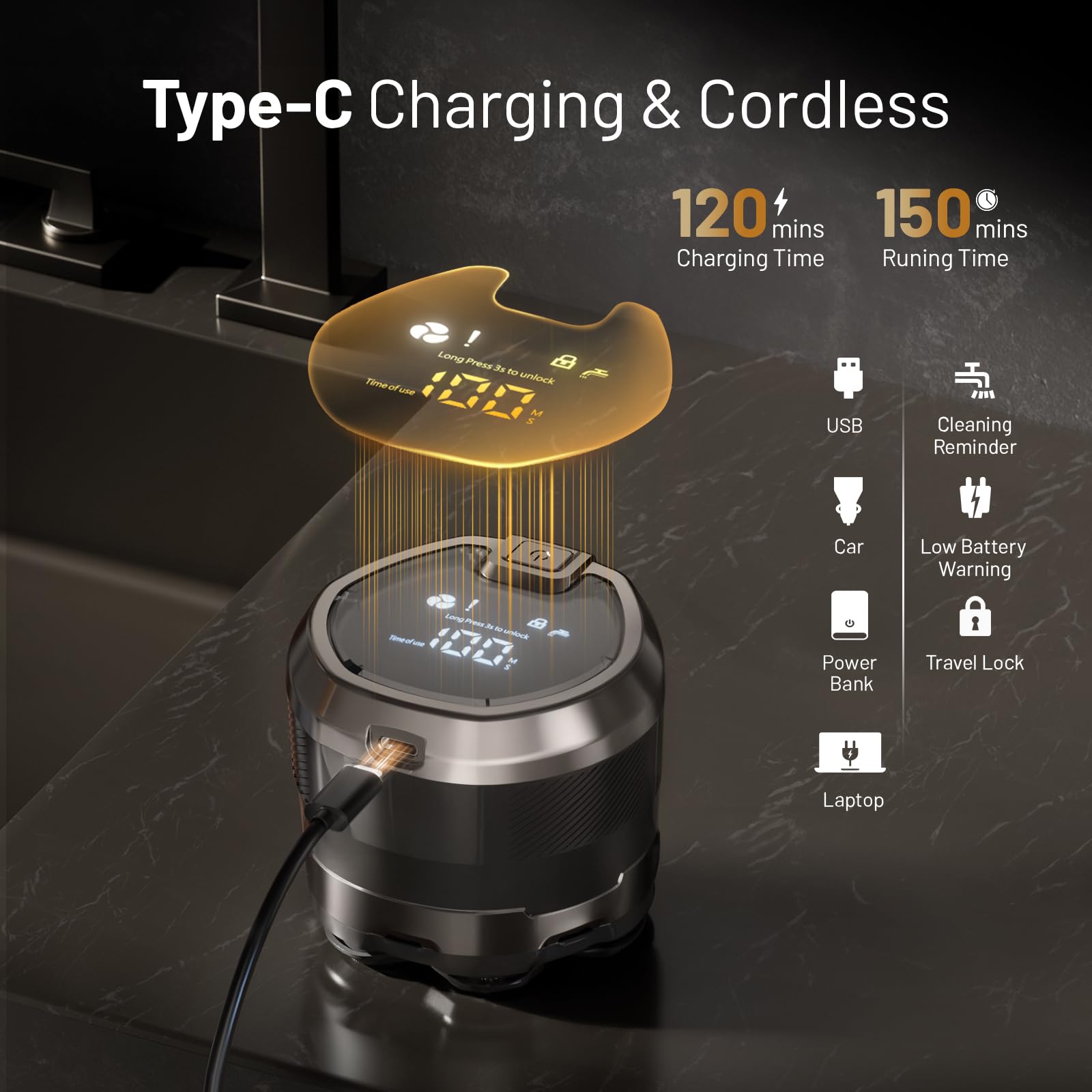 NIWUIO IPX6 waterproof shaver with detachable heads for easy cleaning.