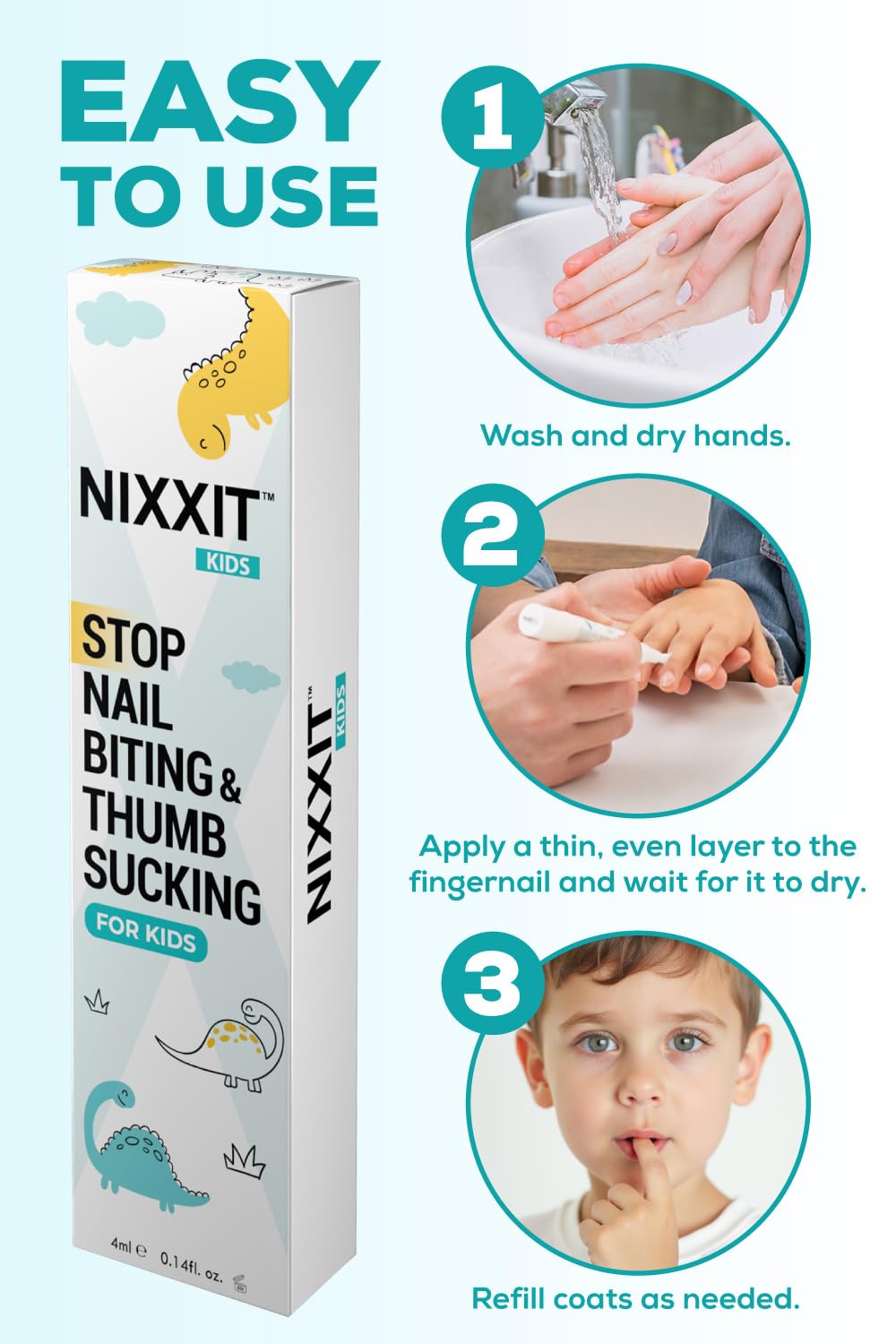 NIXXIT nail biting pen clear formula shown for transparent daily wear