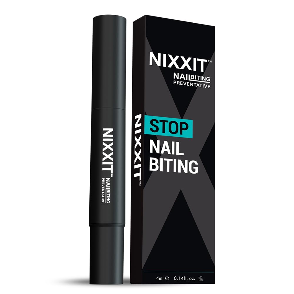 NIXXIT Nail Biting Pen shown in discreet size for on-the-go habit control.