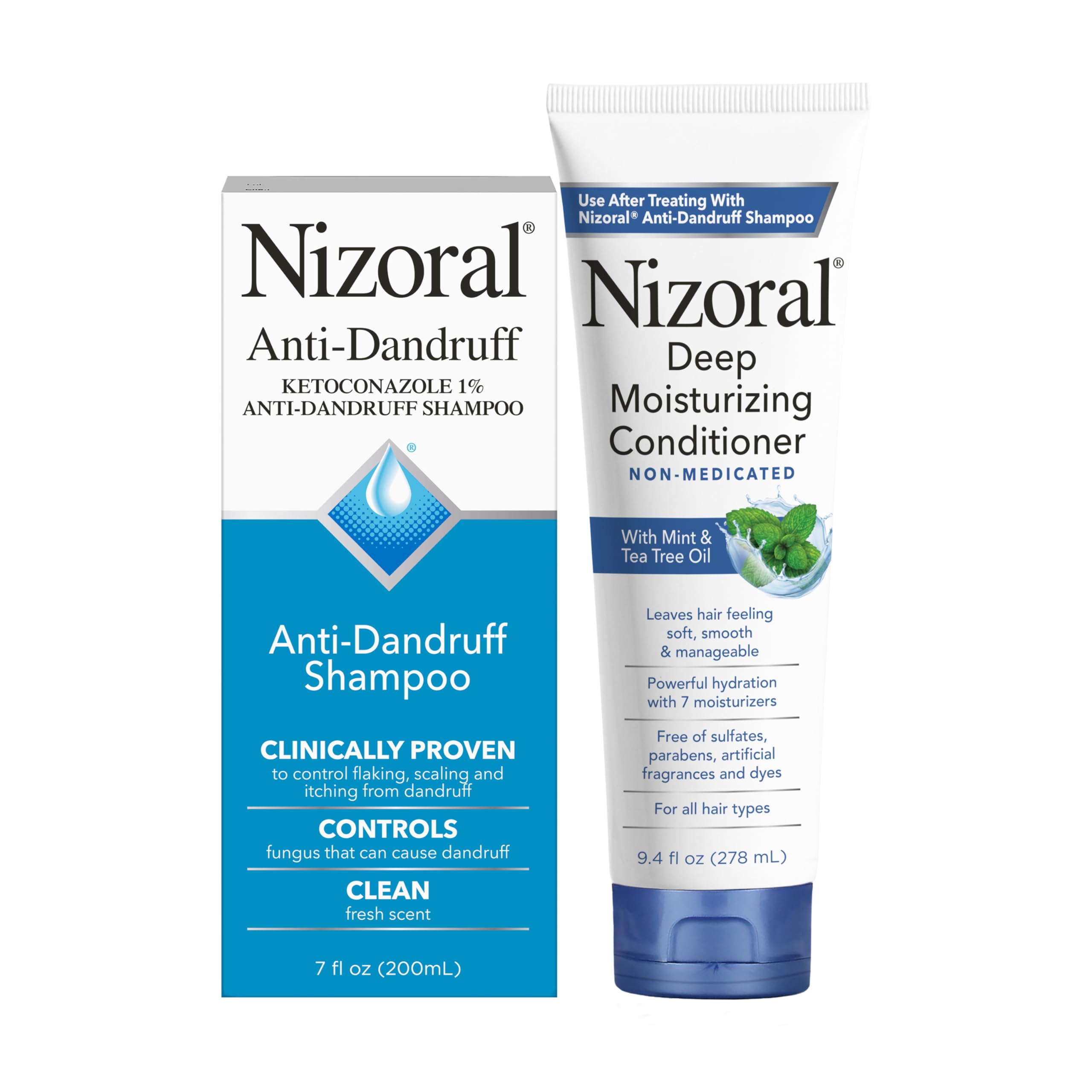 Nizoral shampoo bottle close-up highlighting ketoconazole 1% formula for dandruff relief