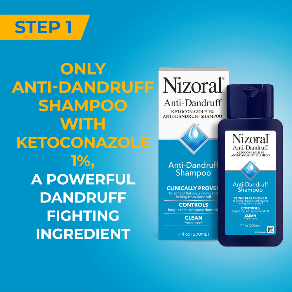 Nizoral shampoo and conditioner bundle packaging highlights overall dandruff relief routine