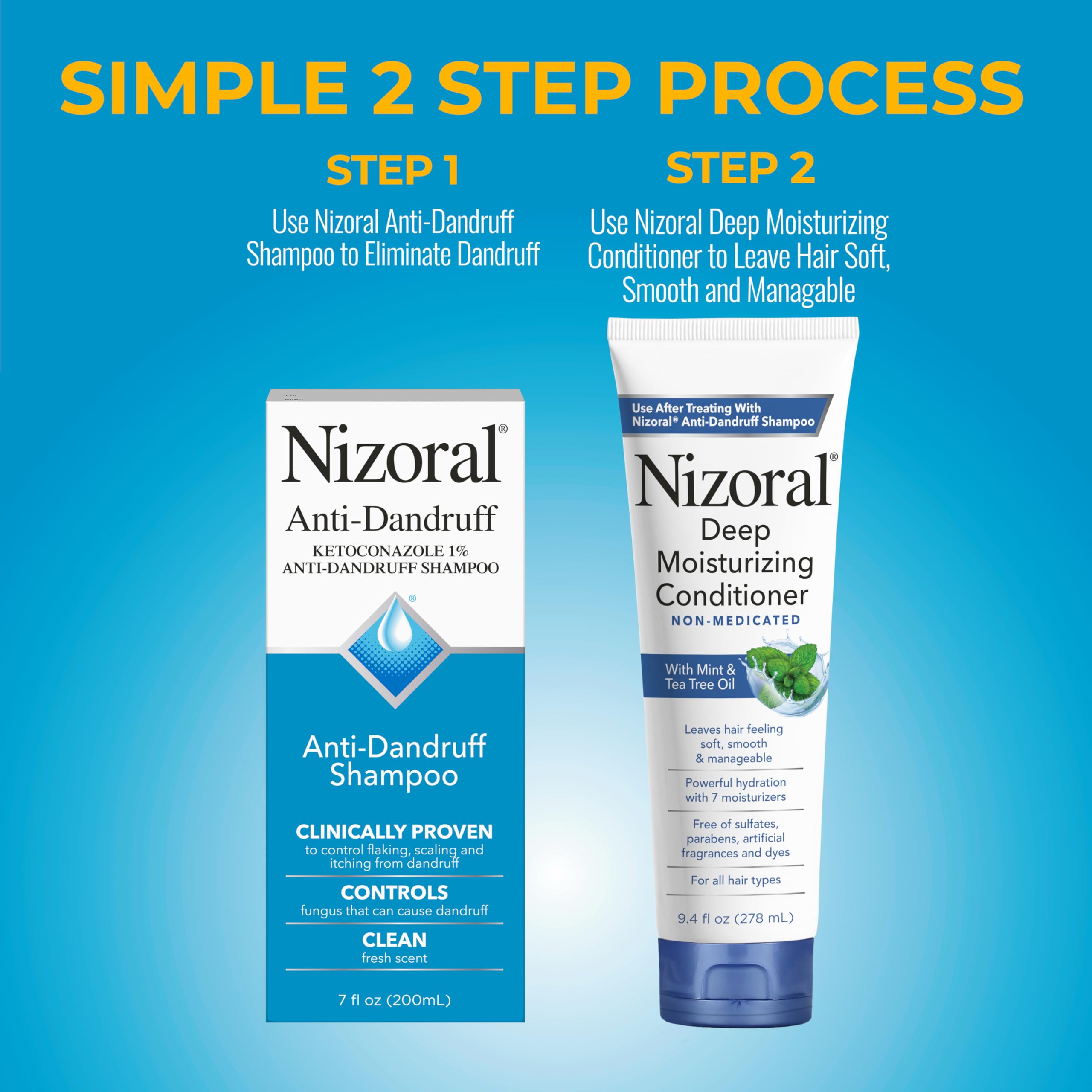 Nizoral conditioner being applied shows hydration and detangling for smoother styling