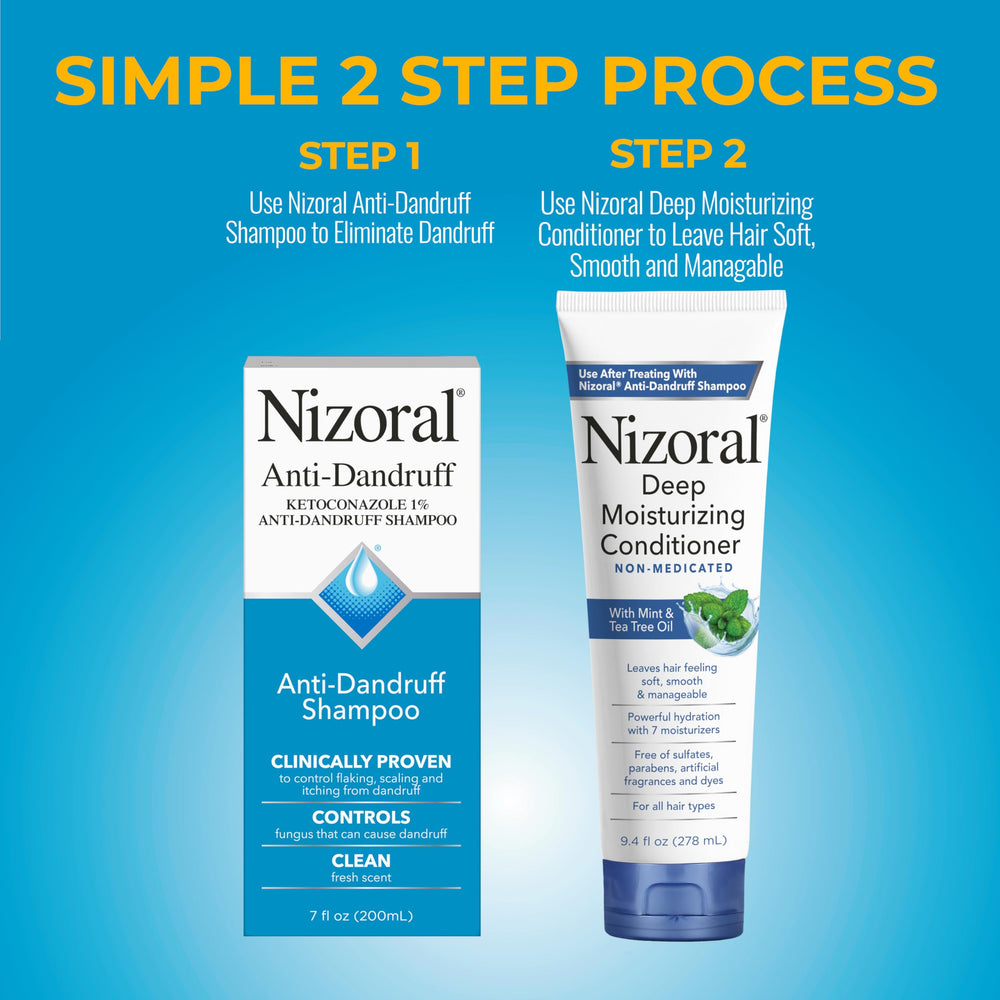 Nizoral conditioner being applied shows hydration and detangling for smoother styling
