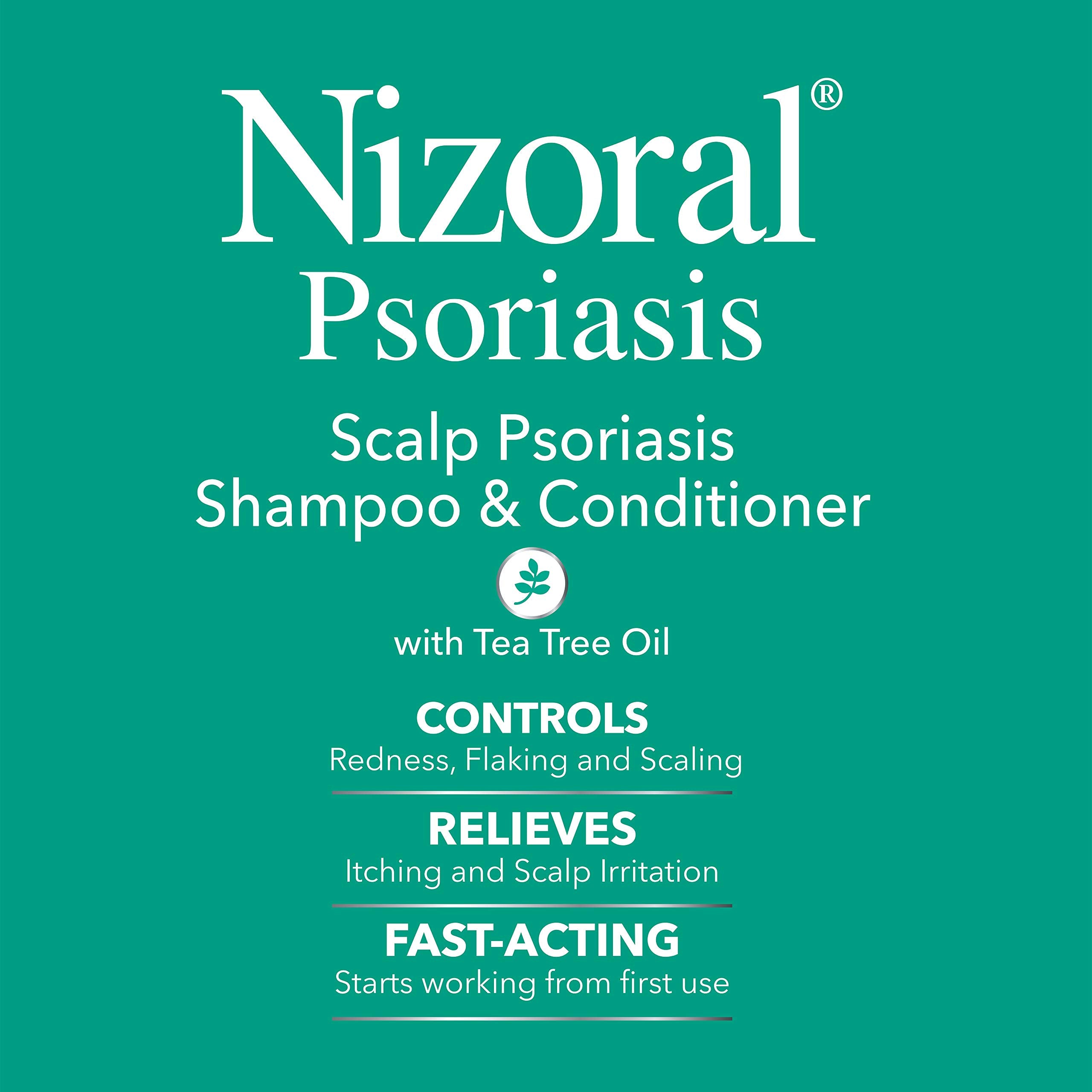 Nizoral psoriasis shampoo with green tea extract for antioxidant scalp care.