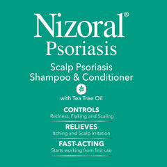 Nizoral psoriasis shampoo with green tea extract for antioxidant scalp care.