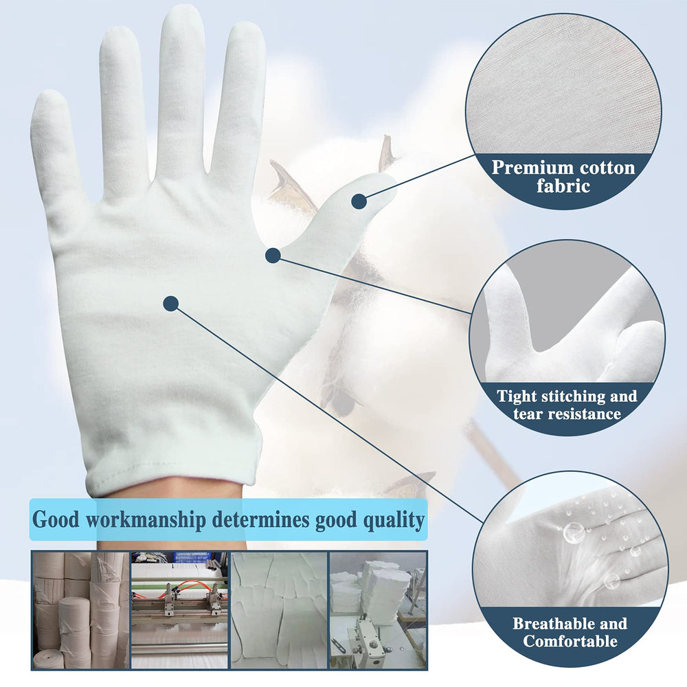 NJDGF white cotton gloves closeup shows soft breathable fabric texture.