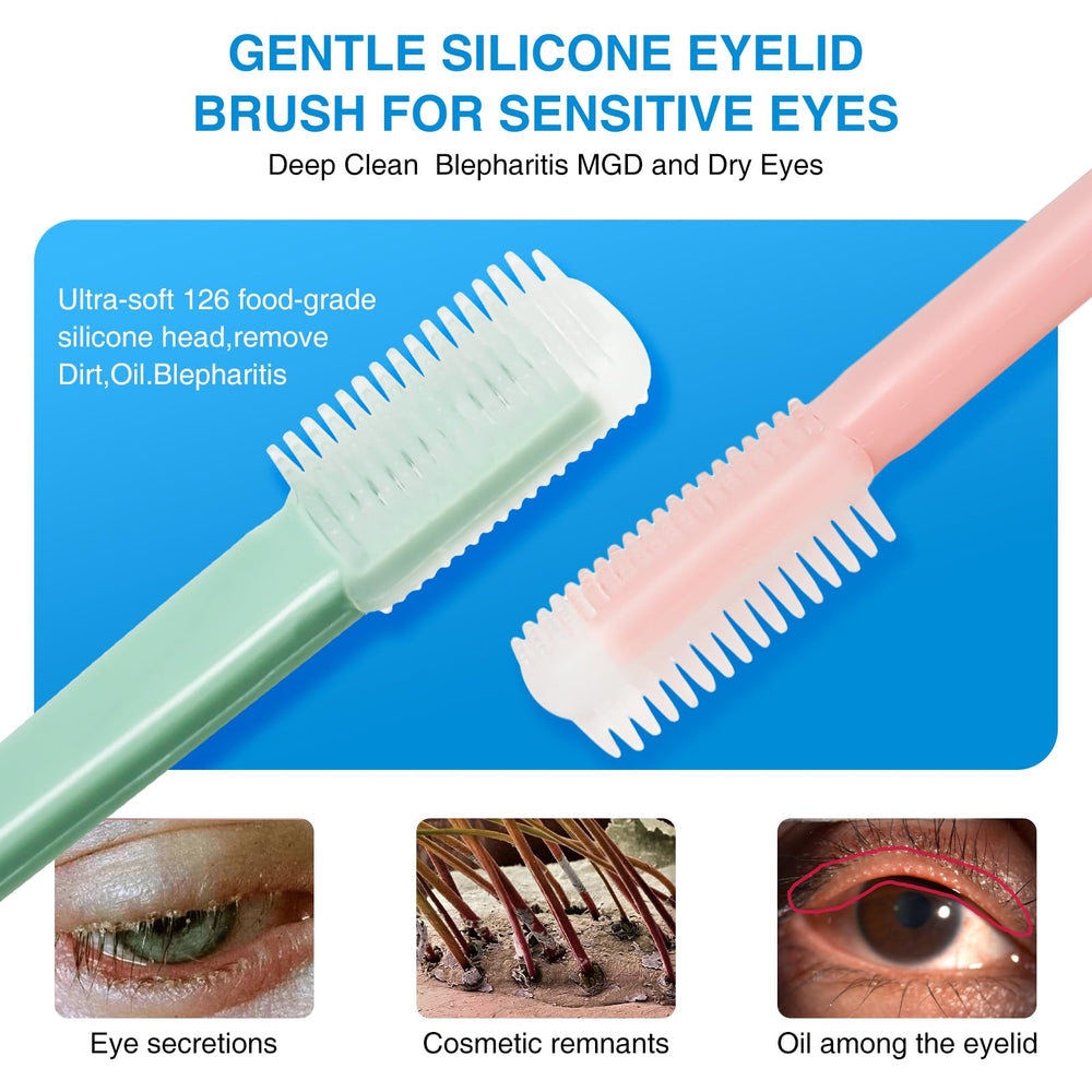NKQ Eyelid Brush removing dirt, oil, and debris from eyelid margins.
