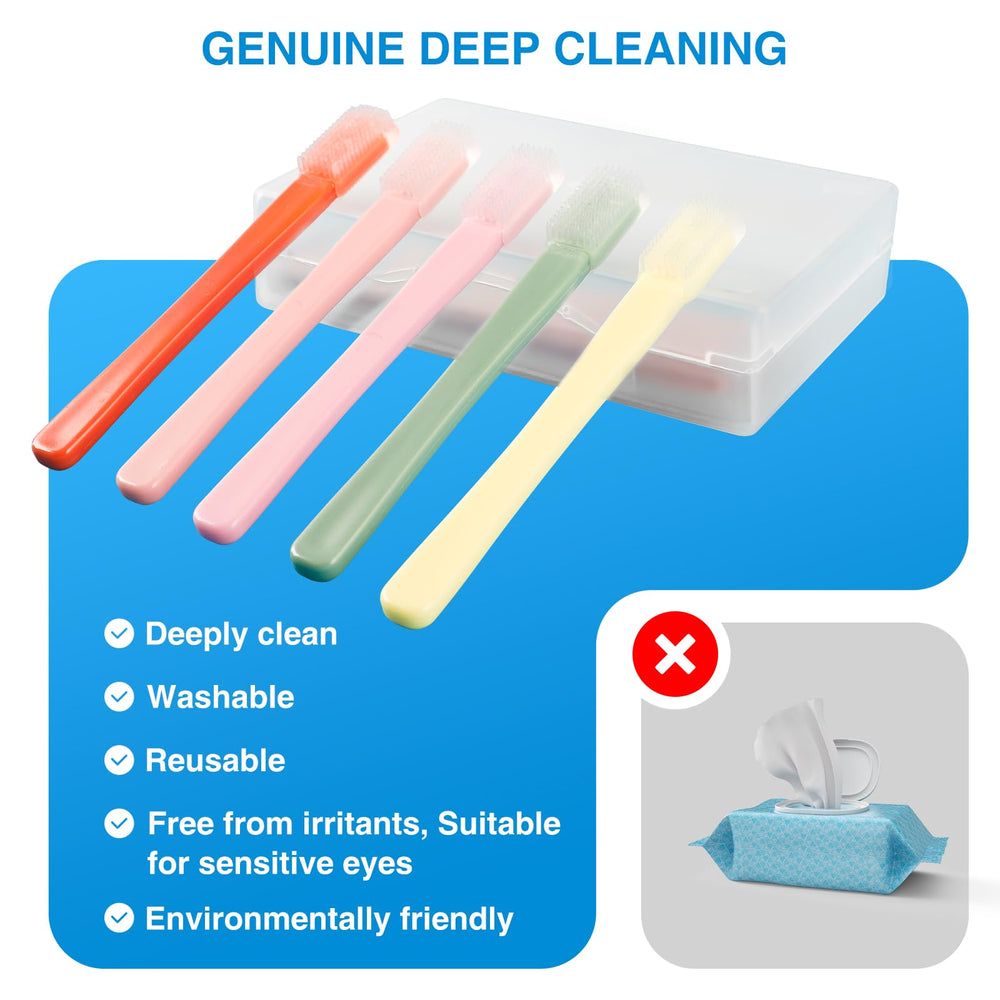 NKQ Eyelid Brush performing gentle cleanse on eyelid margins for refreshed lids.
