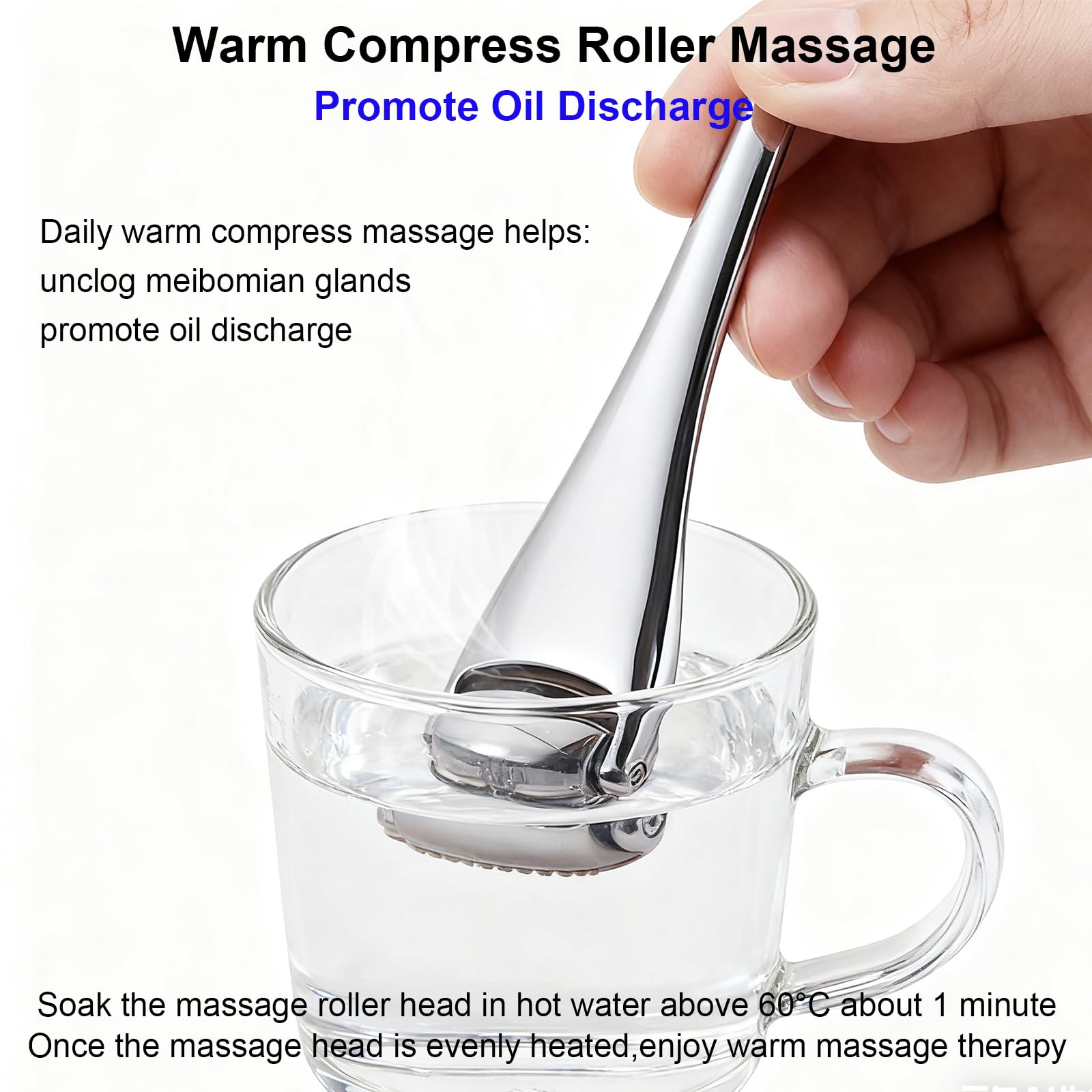 NKQ Metal Eyelid Massage Wand showing subtle meibomian flow improvement.