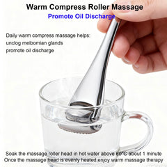 NKQ Metal Eyelid Massage Wand showing subtle meibomian flow improvement.