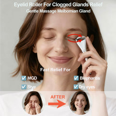 NKQ Metal Eyelid Massage Wand demonstrating warming action to melt blockages.