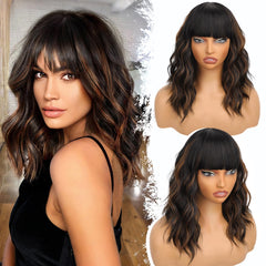 Nnzes black mixed brown wig with bangs offers a natural daily-wear look.
