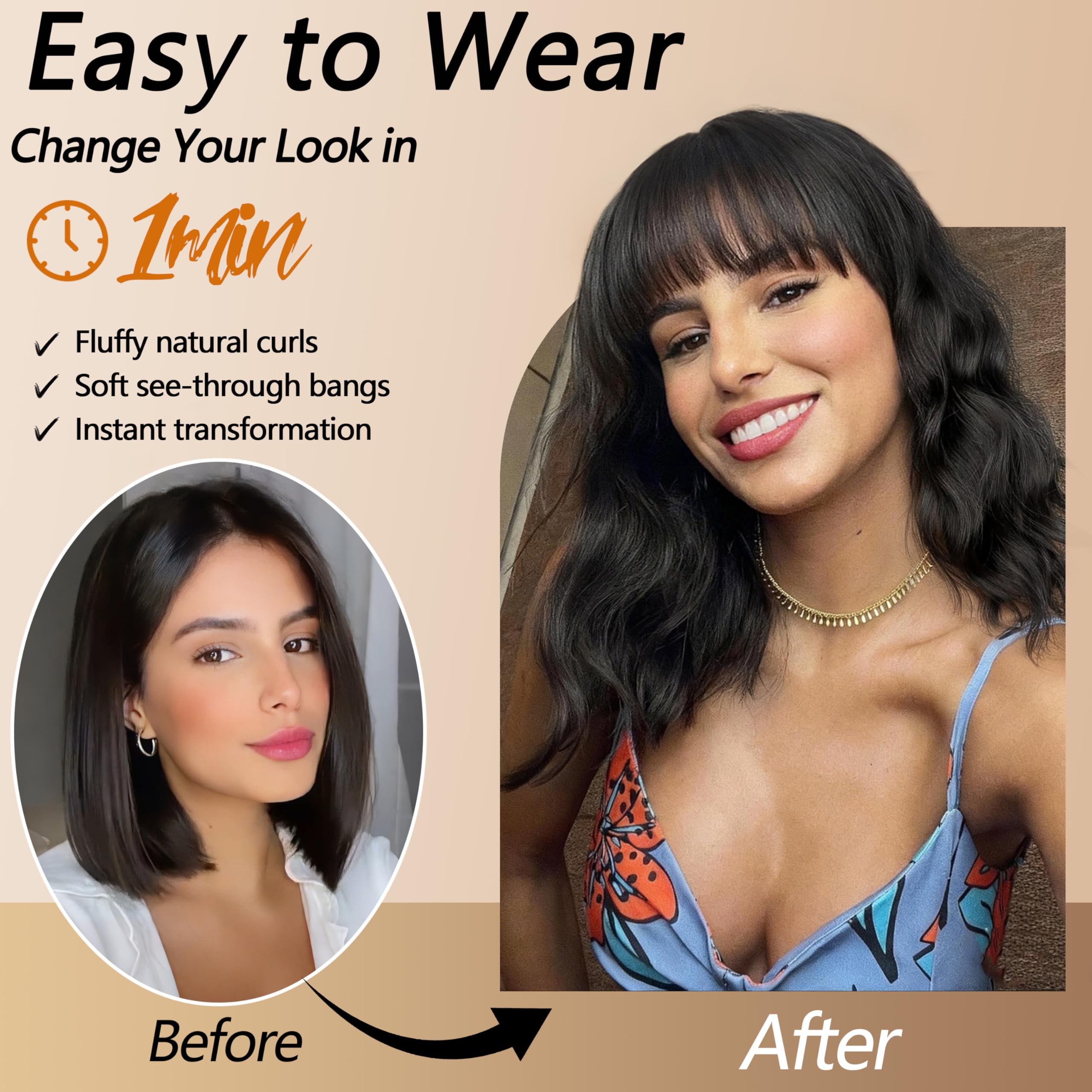 Nnzes black wavy wig bangs cap-inside view shows secure fit.