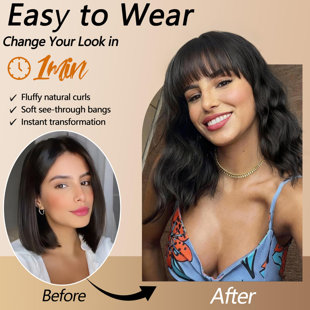 Nnzes black wavy wig bangs cap-inside view shows secure fit.