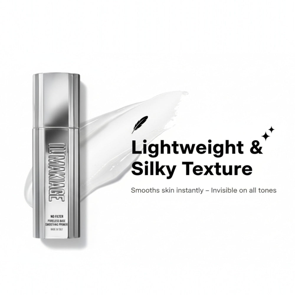 No Filter Poreless Base texture swatch demonstrates silky smoothing feel that minimizes fine lines.