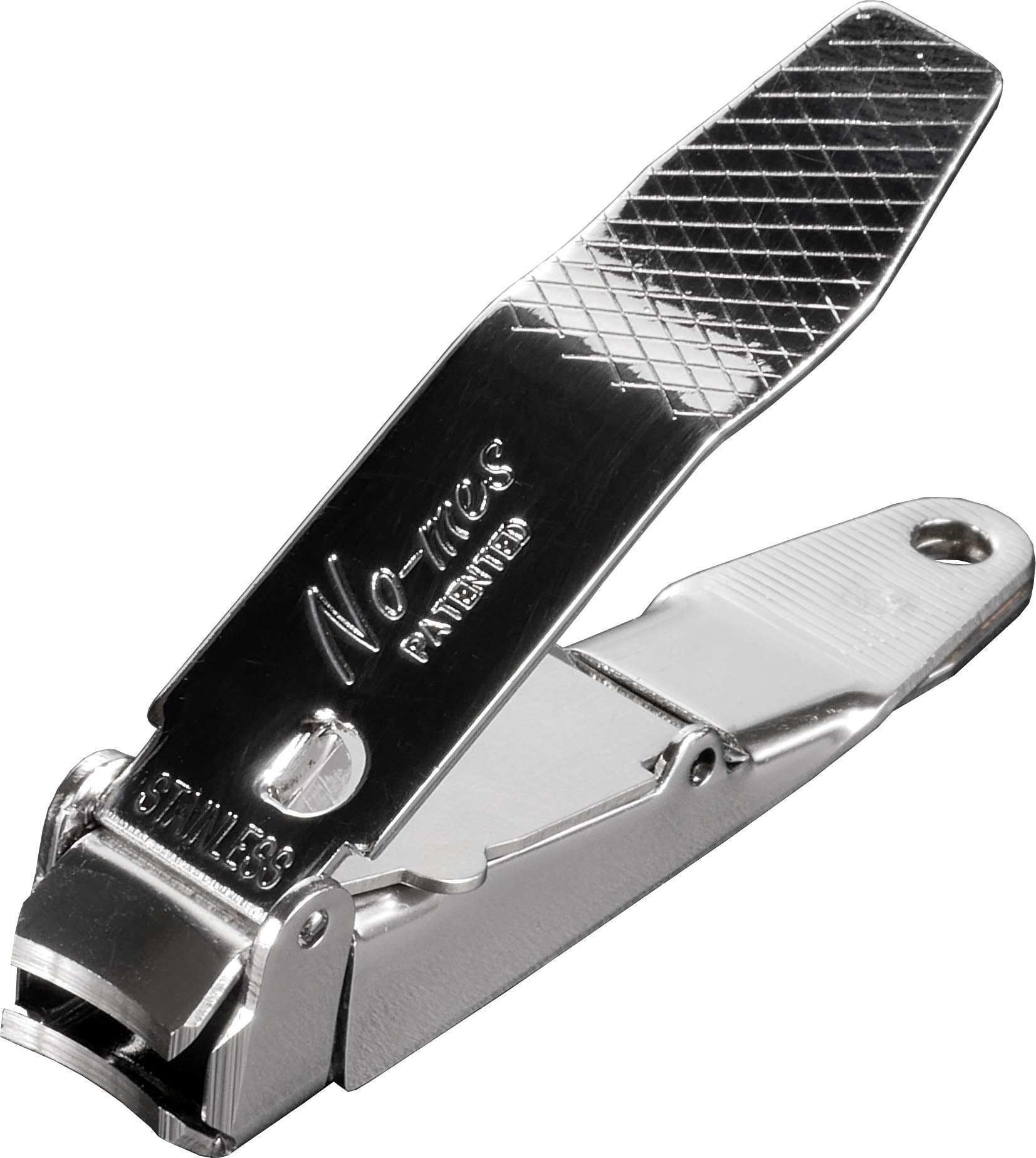 No-mes fingernail clipper – catches clippings for mess-free grooming.