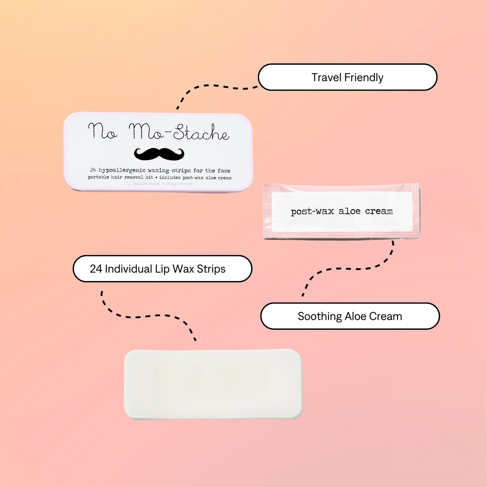 No Mo-Stache face wax strips applied to upper lip for smooth salon-like results at home.
