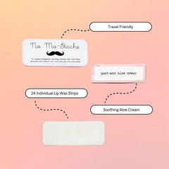 No Mo-Stache face wax strips applied to upper lip for smooth salon-like results at home.