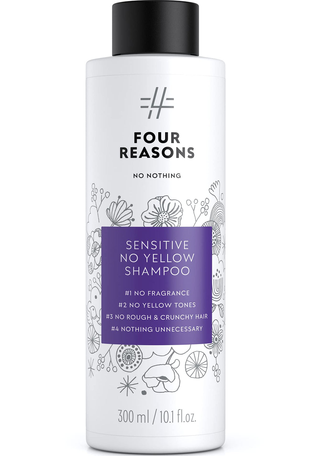 No nothing Sensitive No Yellow Shampoo bottle with unscented formula for sensitive scalps.