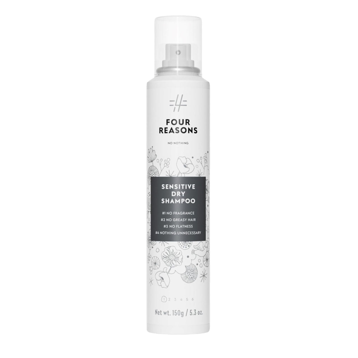 No Nothing Very Sensitive Dry Shampoo bottle front shows fragrance-free oil-absorbing refresh.