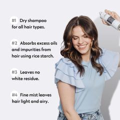 No Nothing Very Sensitive Dry Shampoo pump application demonstrates quick, residue-free refresh on-the-go.