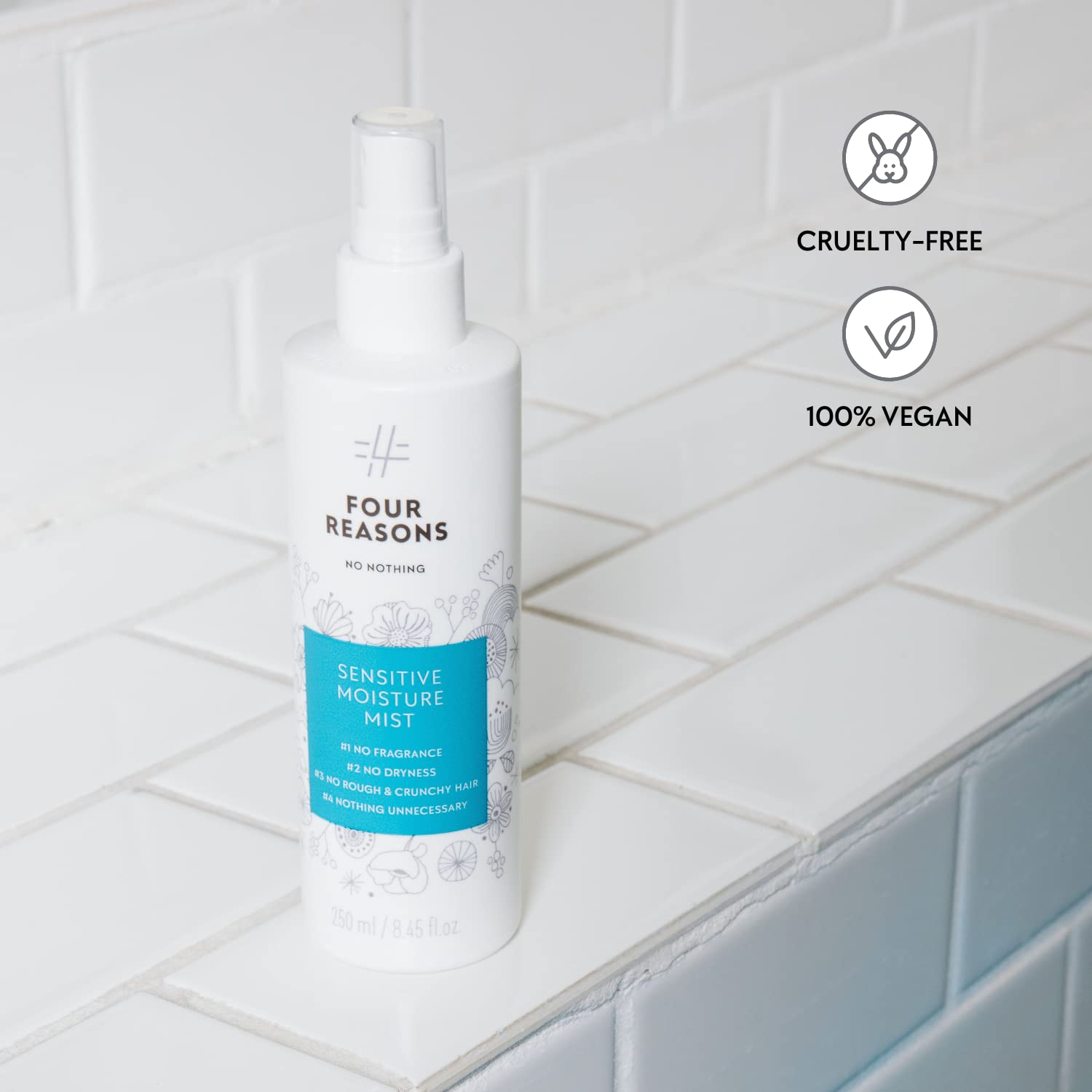 No Nothing Very Sensitive Moisture Mist on hair shows UV protection and static reduction
