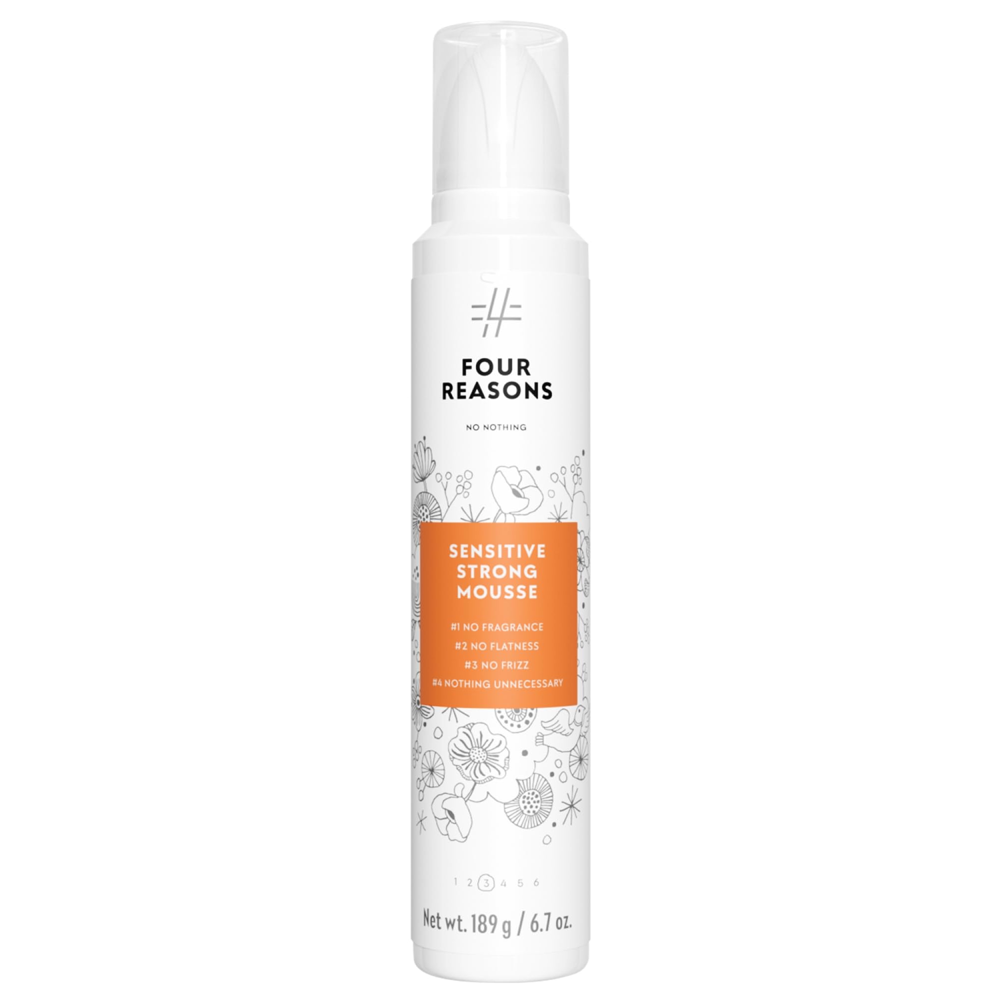 No nothing Very Sensitive Strong Hair Mousse bottle close-up showing volume-boosting formula