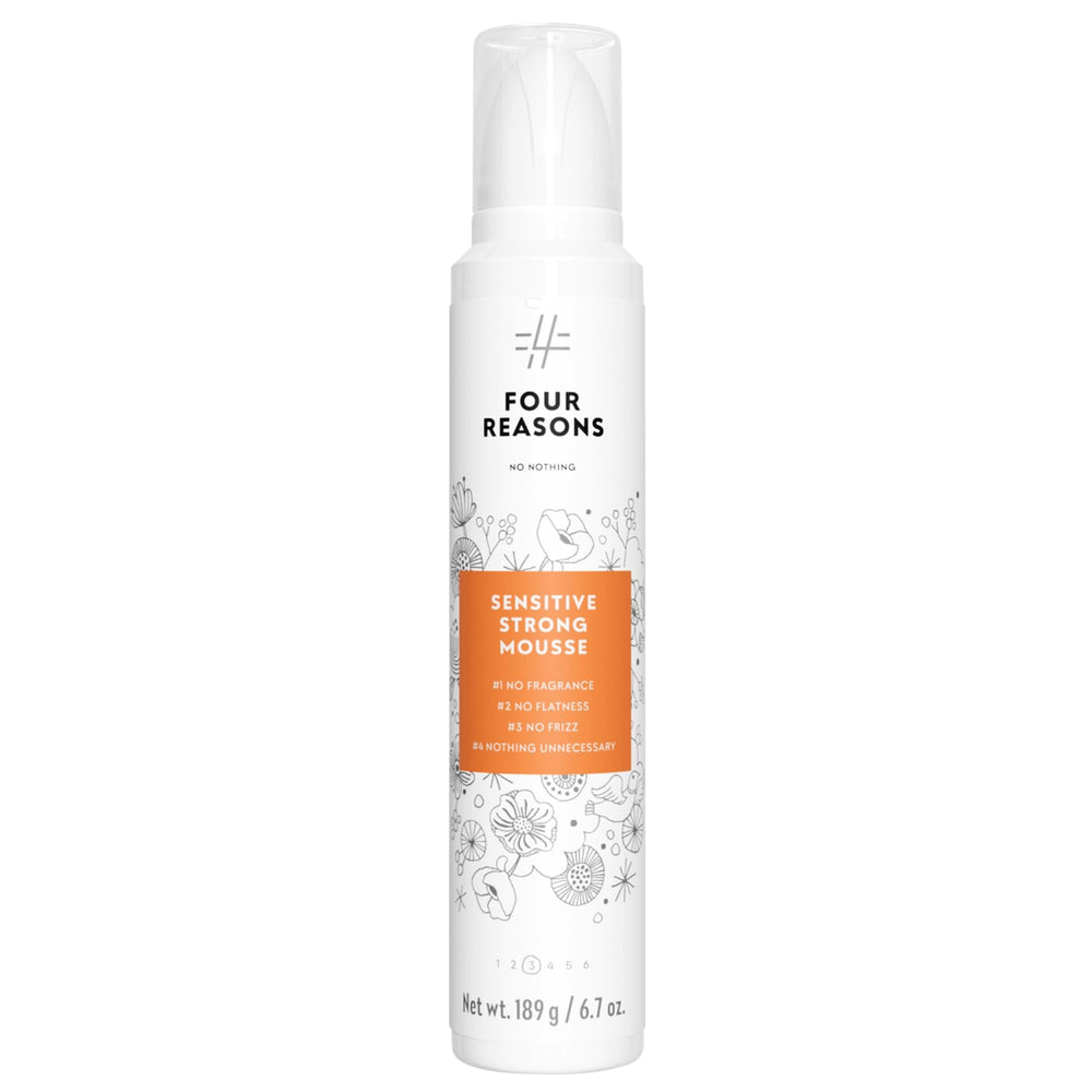 No nothing Very Sensitive Strong Hair Mousse bottle close-up showing volume-boosting formula
