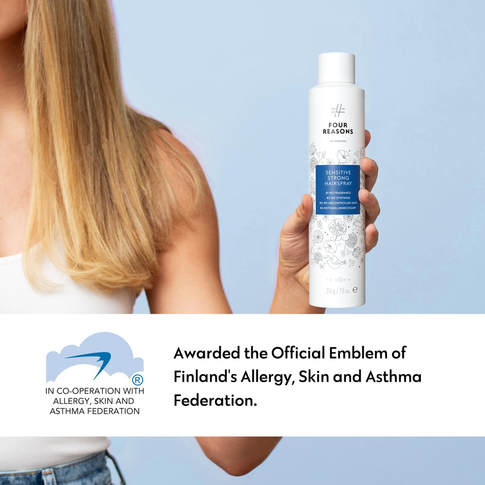 No nothing Very Sensitive Strong Hairspray applying process shown for controlled finish.