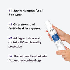 No nothing Very Sensitive Strong Hairspray dispenser demonstrates precise, quick application.