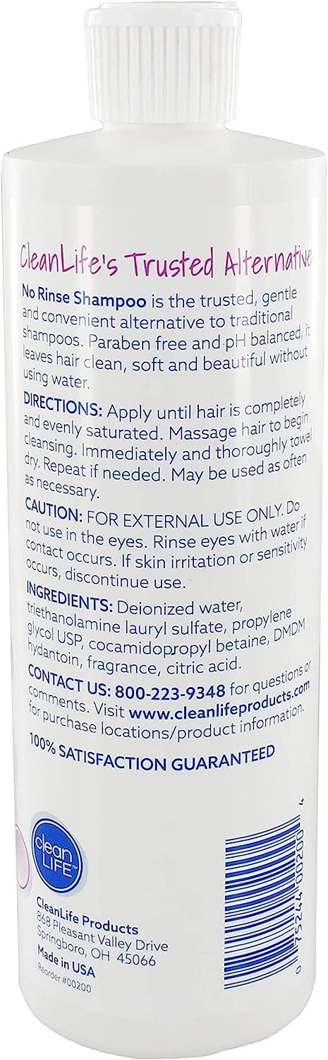 No-Rinse Shampoo hair application shows easy odor-free cleansing.