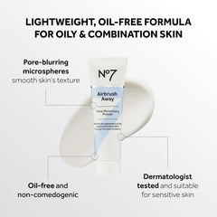 No7 Airbrush Away primer on finger showing light, oil-free texture