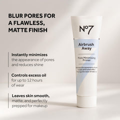 No7 Airbrush Away primer swatch on skin showing matte finish