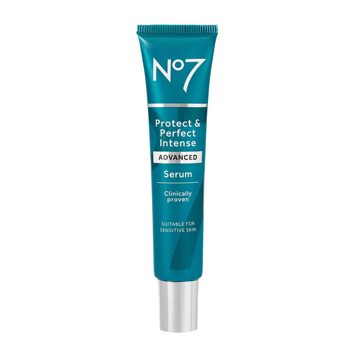 No7 bottle front facing showing product label and elegant packaging benefit: clear identification