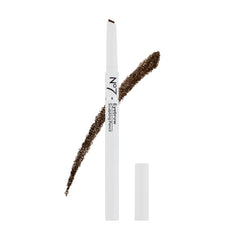 No7 brown pencil front packaging showing compact dual-ended brow tool and benefits