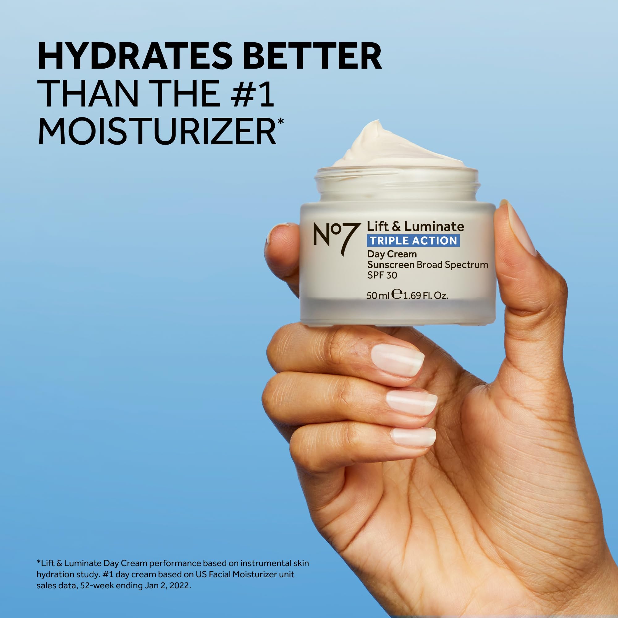 No7 cream on hand demonstrating lightweight coverage and hydration